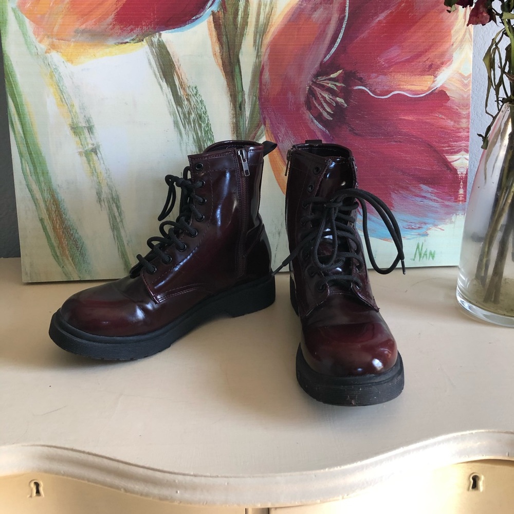 US Size 8 Dark Cherry Red Combat Boots